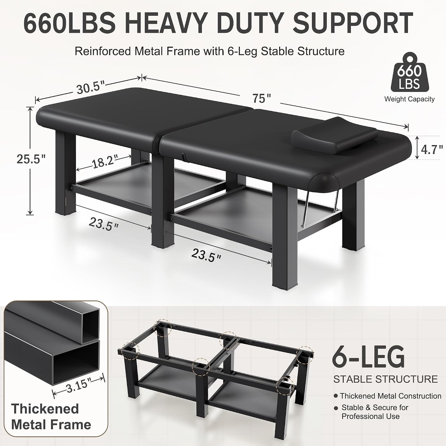 Stationary Massage Table Folding Bed with Backrest for Treatment Table Physic...