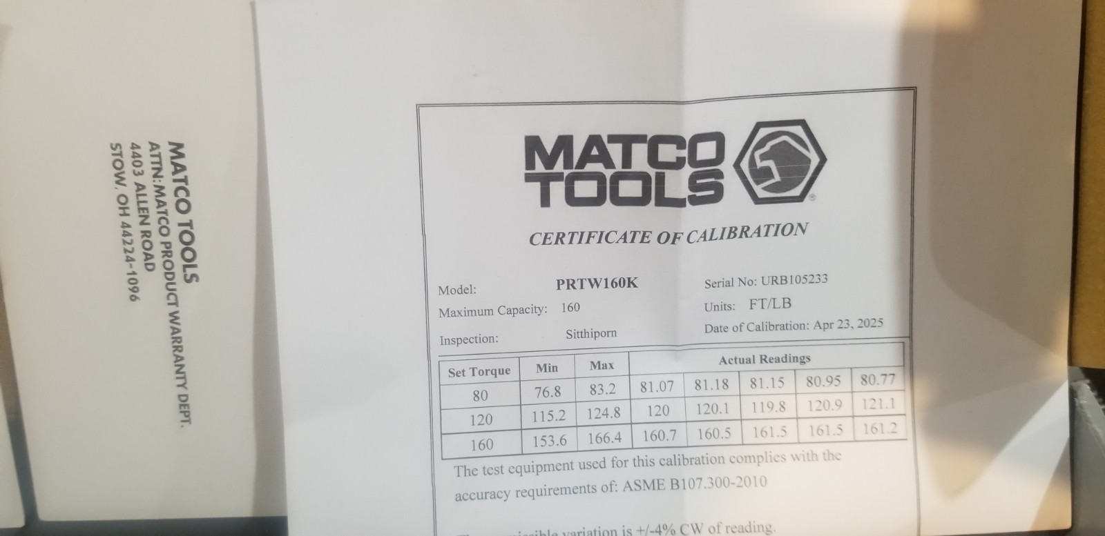 Matco Tools 1/2" Drive Ultimate Preset Lugnut Torque Wrench - PRTW160K