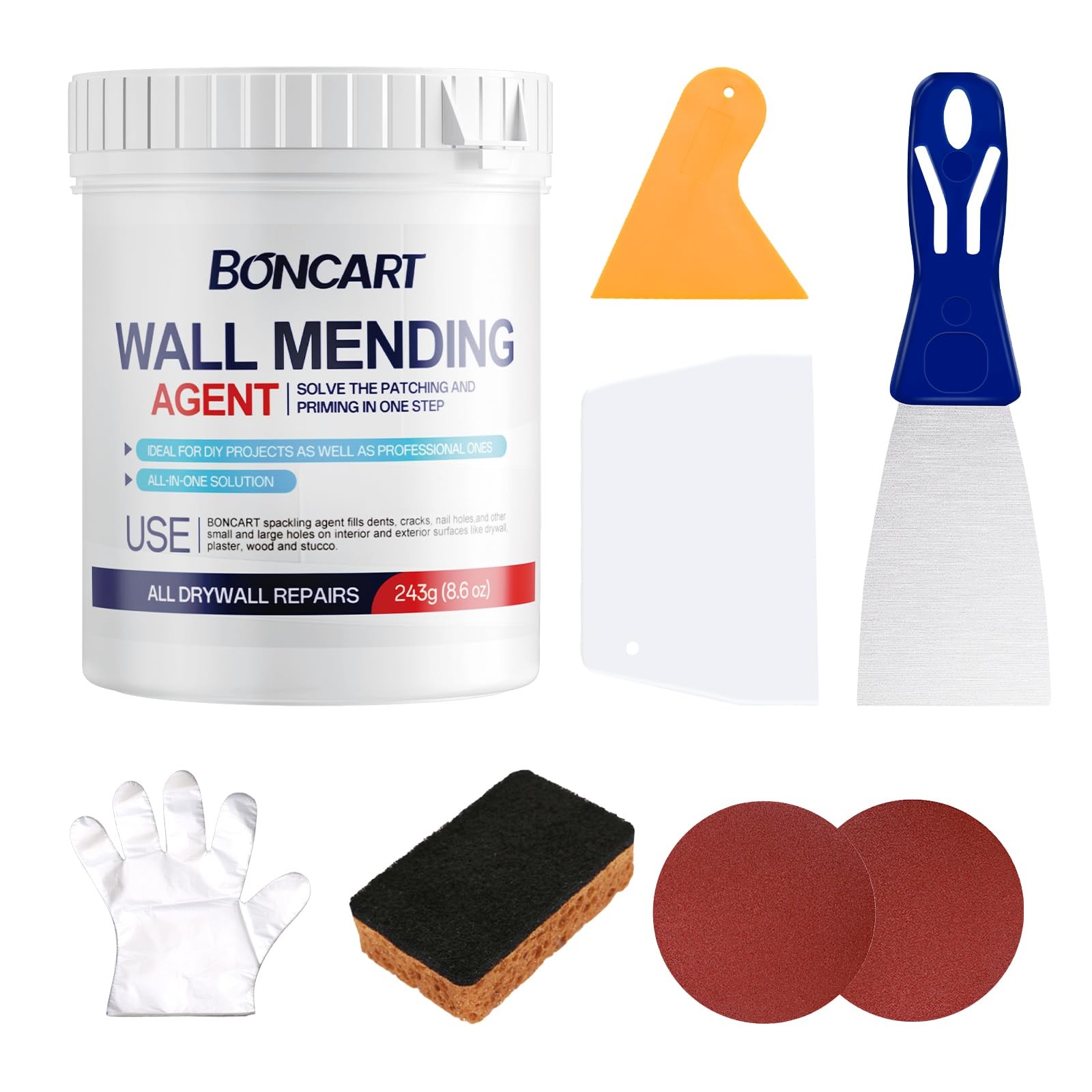 BONCART 8.6oz Drywall Patch Repair Kit - Professional All-in-1 Tool WHITE-1