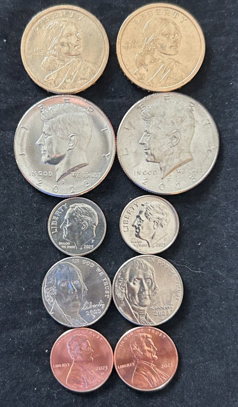 2023 Mint Set Of UNC P & D Dollar, Half Dollar, Dime, Nickel, Cent From BU Rolls