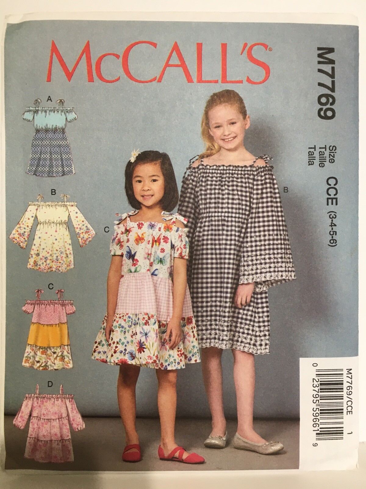 McCall's Sewing Pattern 7769 Girls Dress Size 3-6 Off Shoulder Straps