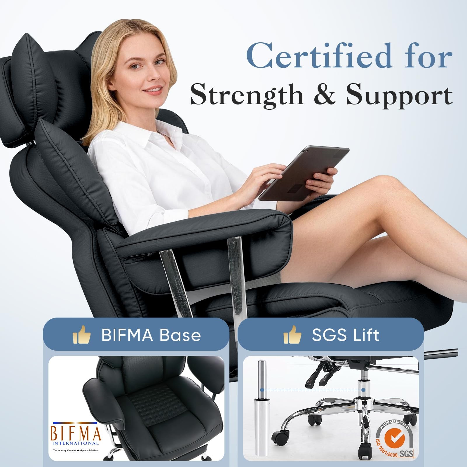 Big and Tall Ergonomic Office Chair,Scratch-Resistant PU Leather Executive Chair