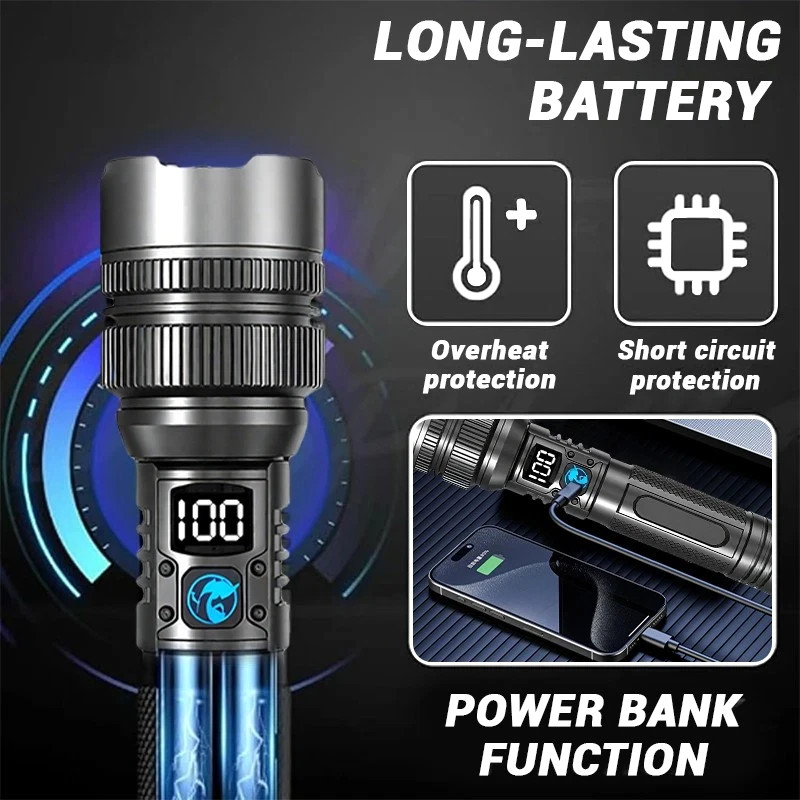99000000 Lumen Super Bright LED Tactical Flashlight Rechargeable LED Work Lights