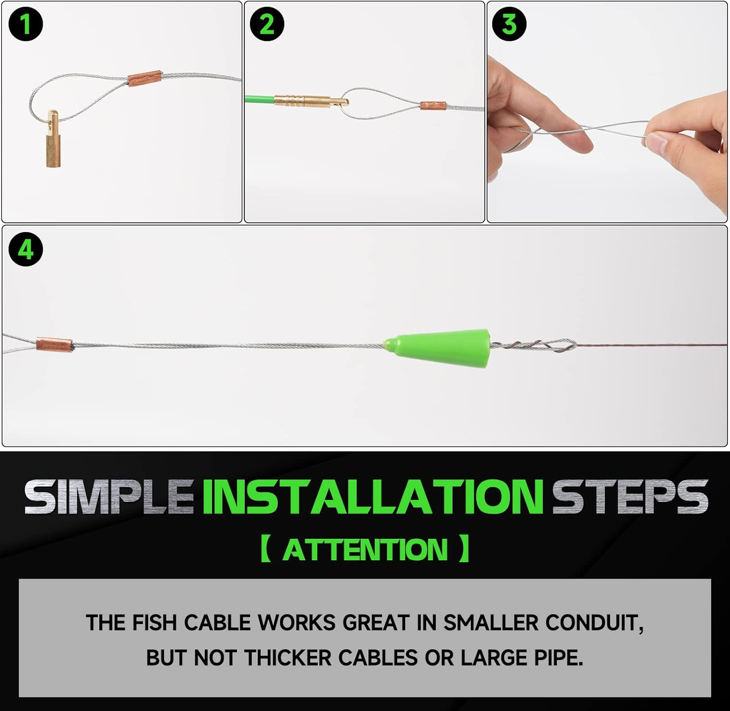 22FT Fiberglass Electrical Wire Pulling Kit with 8 Attachments