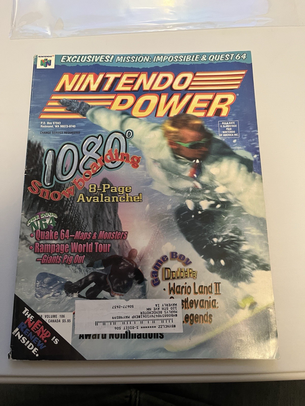 Nintendo Power Vol #106 March 1998 1080 SNOWBOARDING w/ Forsaken Poster