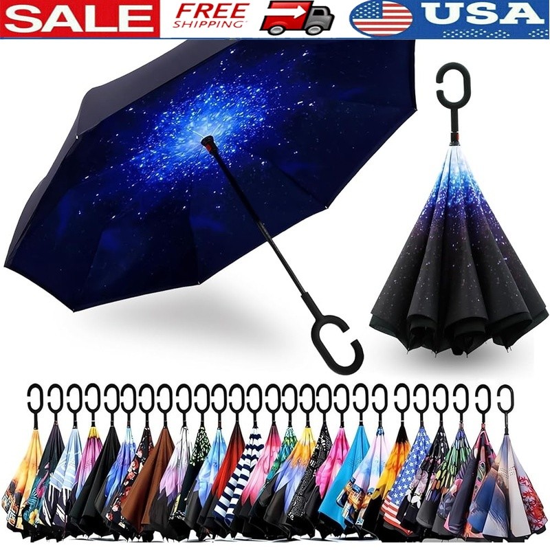 Reverse Umbrella Double Layer Waterproof Windproof Manual Open Close Gift New