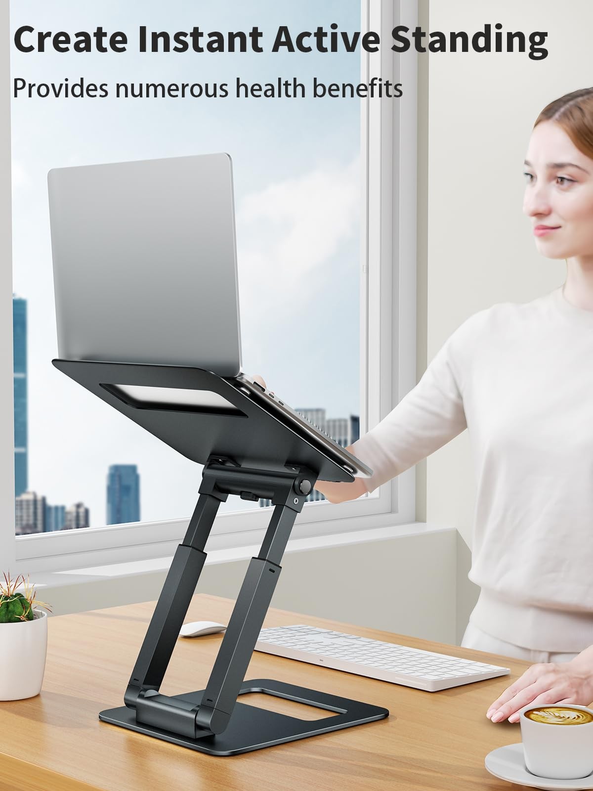 Laptop Stand for Desk Adjustable Height, Telescopic Computer Stand with Pull ...