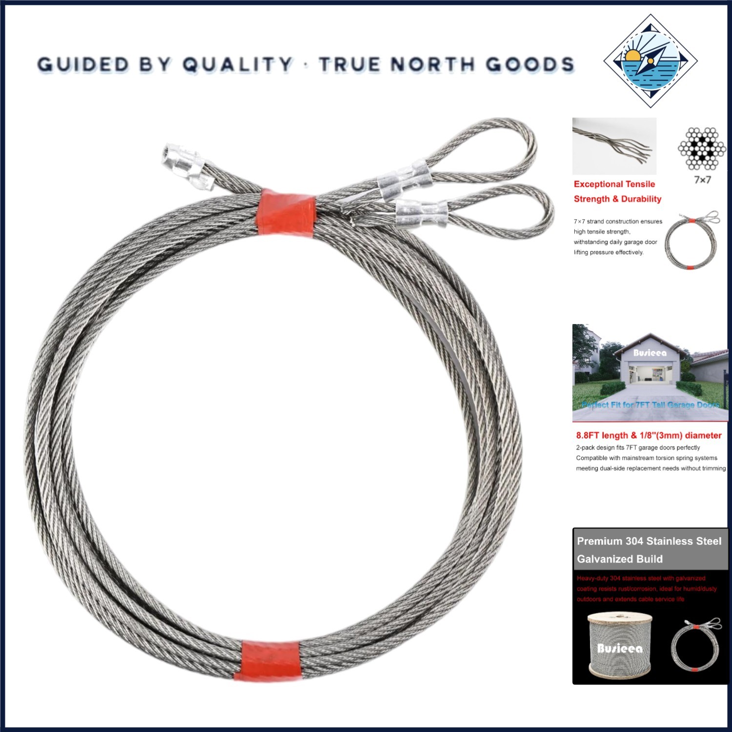 Heavy-Duty 8.8FT Garage Door Cables, Galvanized Steel for Reliable Performance