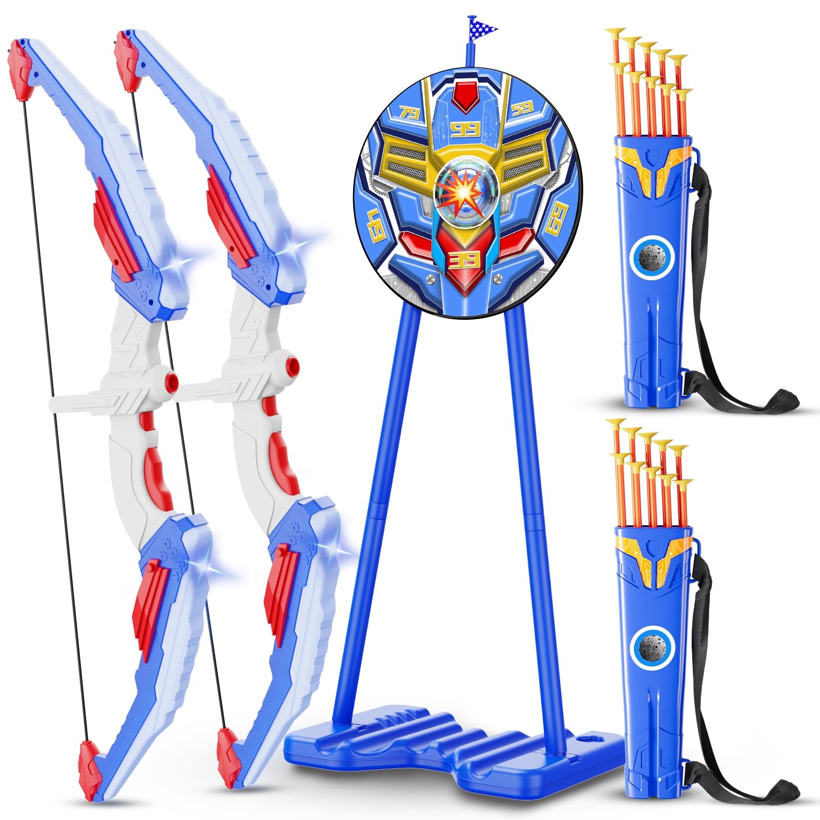 MLDKA Kids Bow and Arrow Set, LED Light Up Archery Toy Set with Suction Cup Arro
