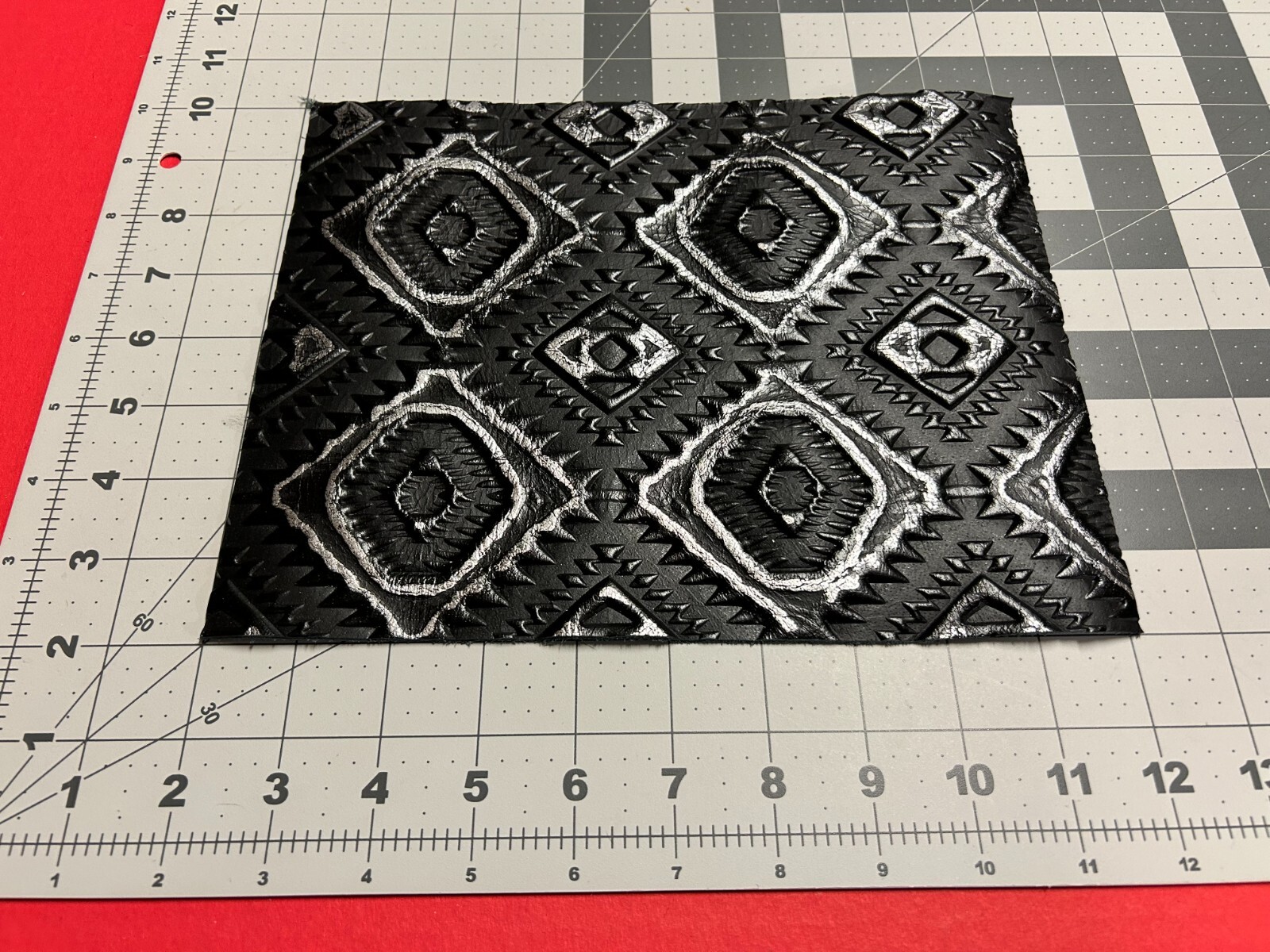 Embossed Leather Aztec Black & Silver, Leather Sheets for Wallets, Bags, Upholte