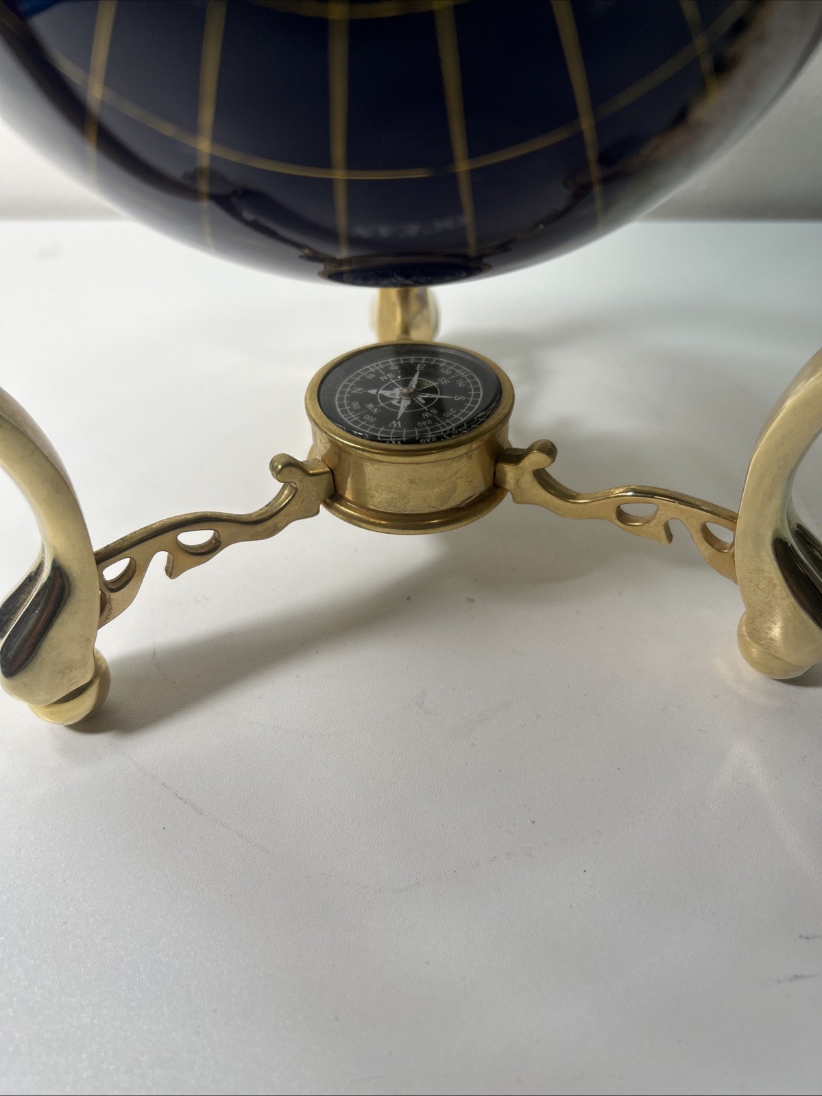 Globe Blue Ocean Gold Tone 3 Leg Table Stand Gen MOP World Map GEM STONE