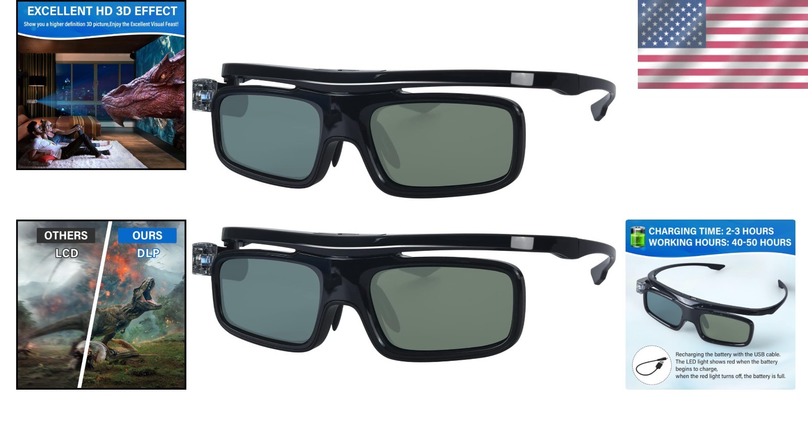 Active Shutter Rechargeable 3D Glasses - HD Experience#