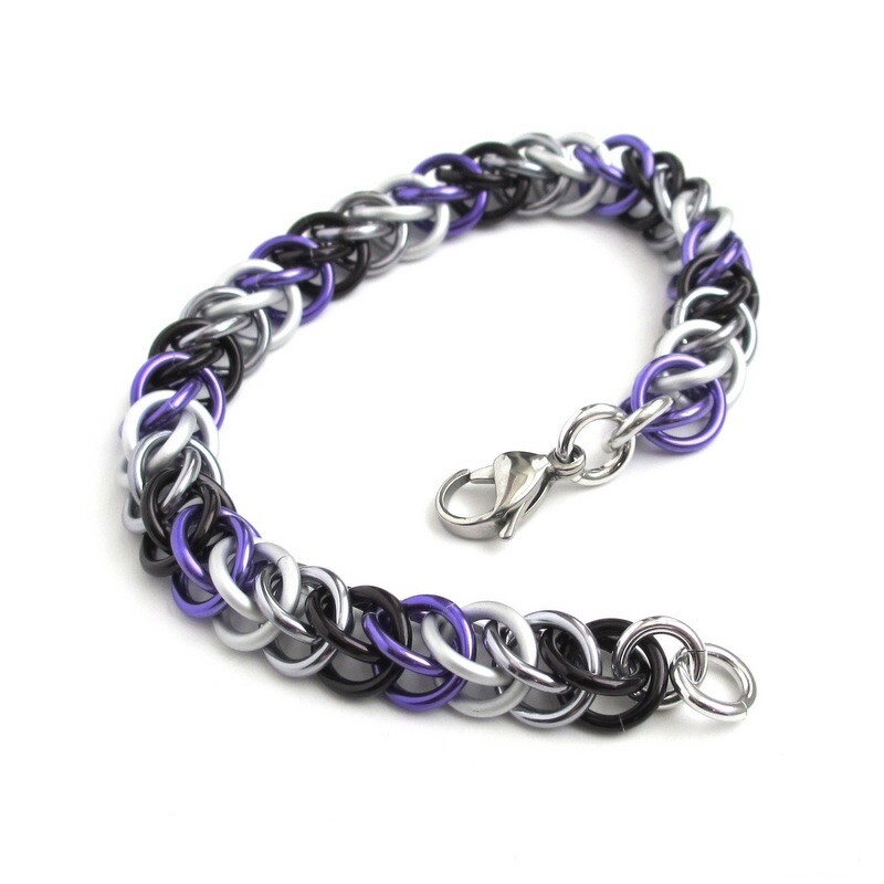 Asexual pride bracelet, handmade chainmail half Persian 3 in 1 jewelry