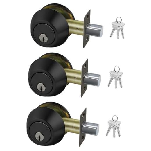 Pack Keyed Alike Single Cylinder Deadbolt | for Front Doors, 3 Matte Black