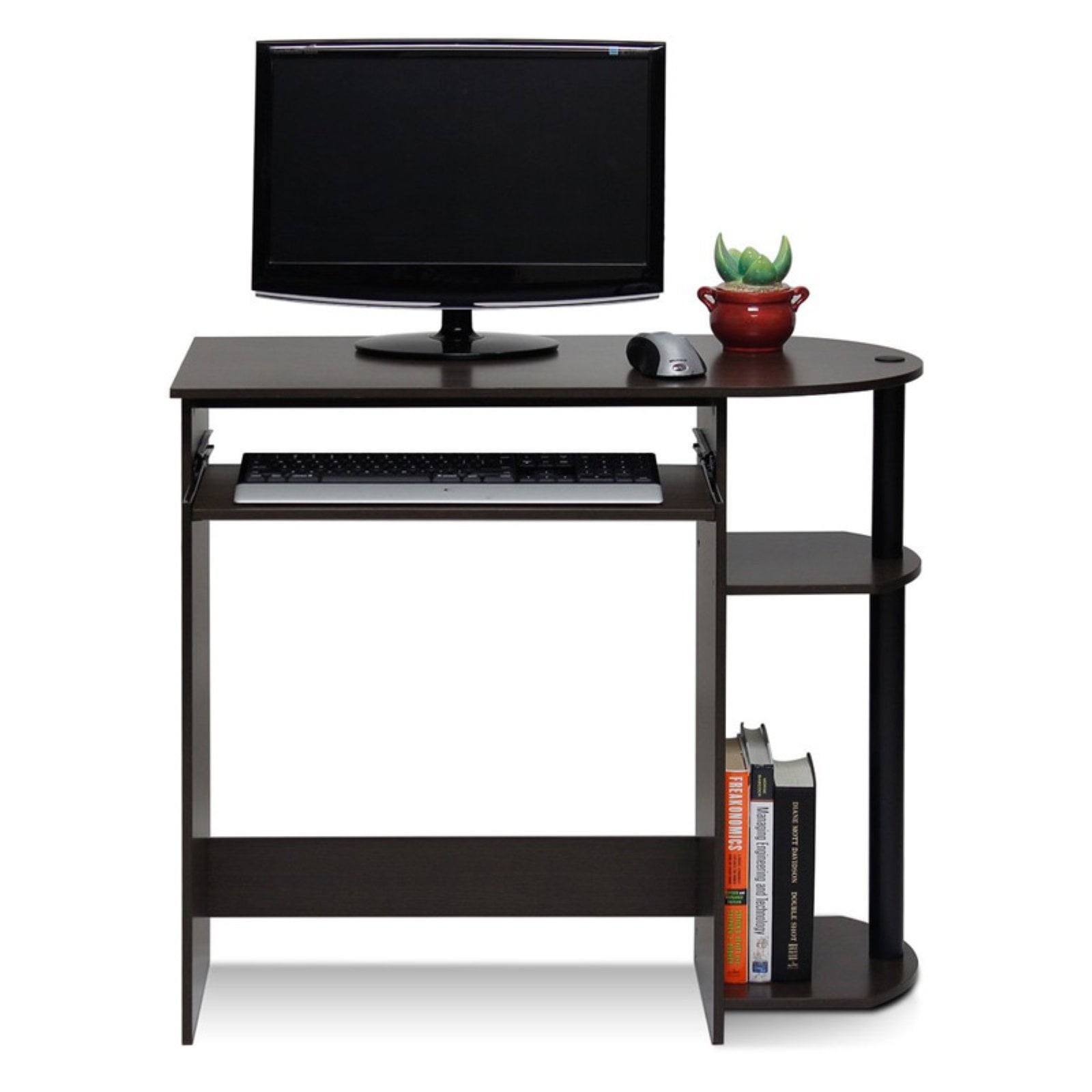 Engineered Wood Simplistic Computer Desk in Dark Brown/Black