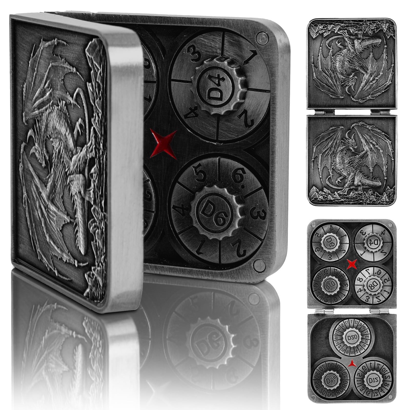 7-in-1 DND Pocket Spinner Dice Set, Foldable Flip Dice with Delicate Dragon Iron