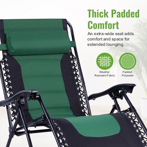 Backyard Expressions Deluxe XL Padded Recliner Chair – Black/Forest Green