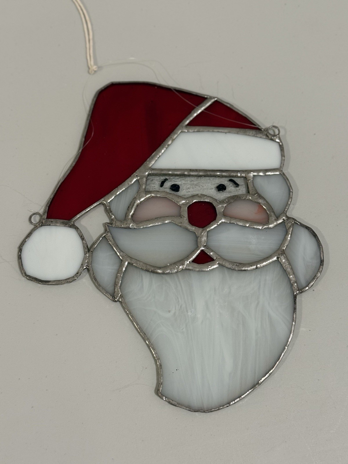 Stained Glass Santa Claus Face Suncatcher - 8.5”