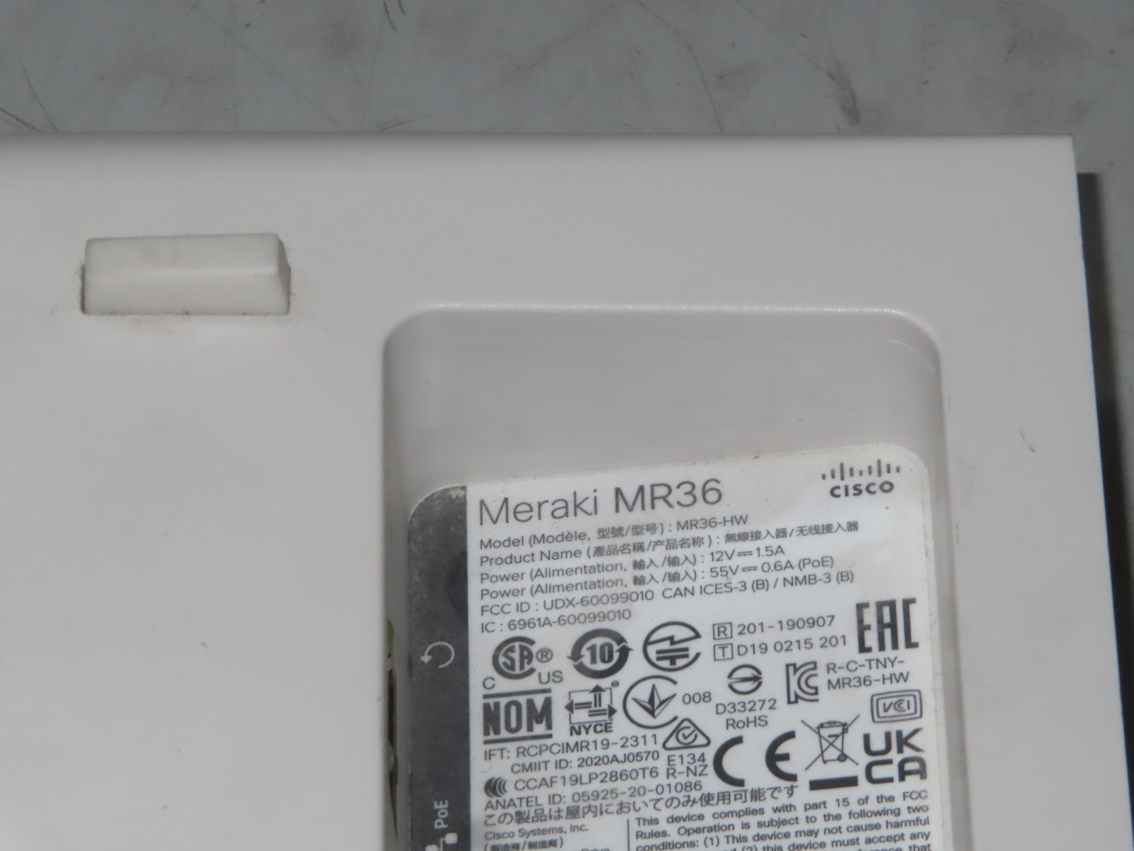 Cisco Meraki MR36 ** CLAIMED - NO RACK KITS **