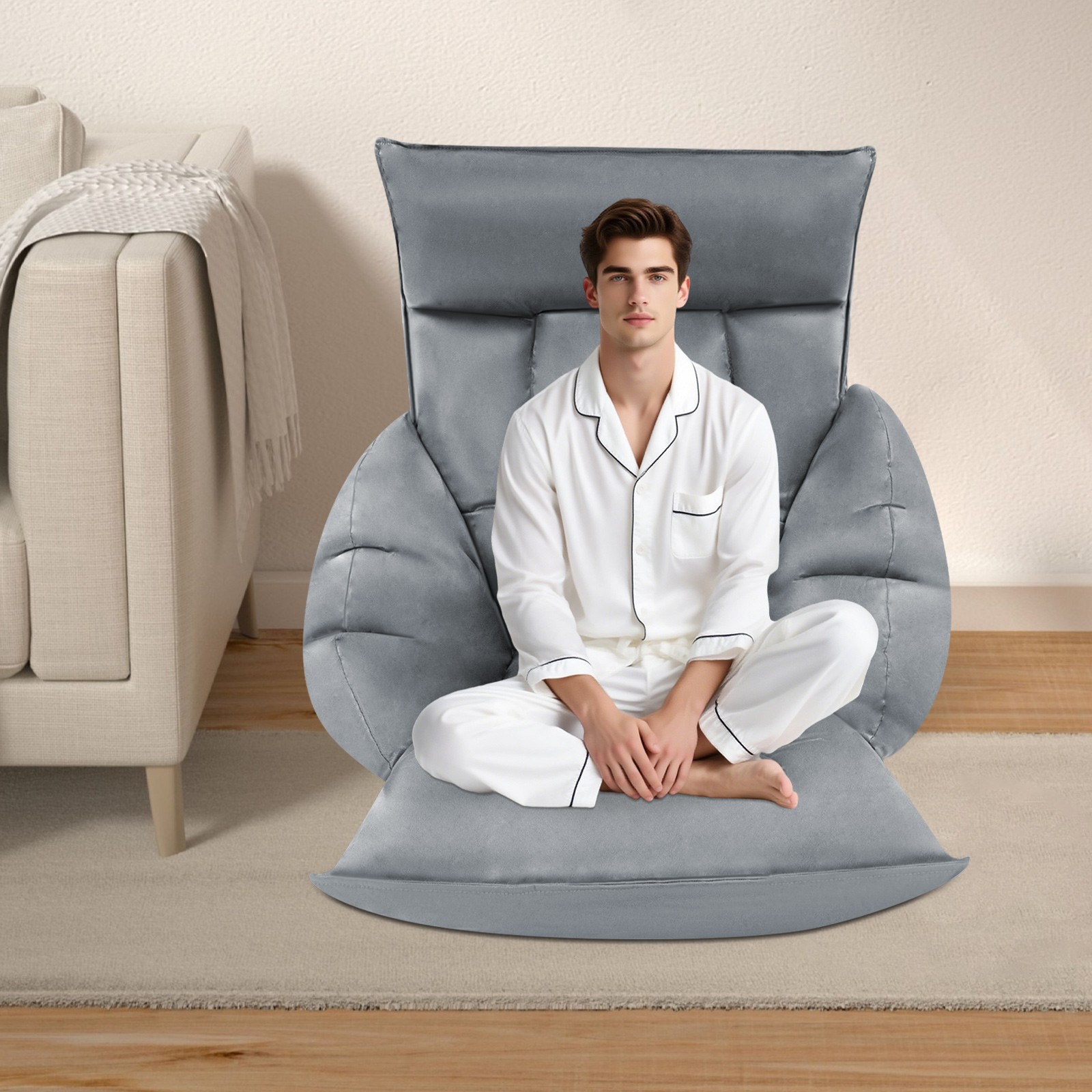Grey 90°-180° Adjustable Lazy Sofa Floor Standing Sofa Chair Lazy Leisure Sofa