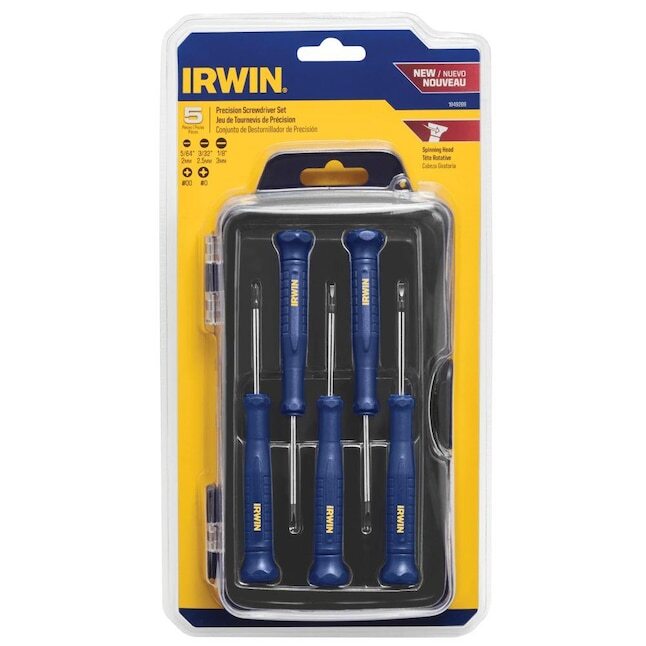 IRWIN 1949289 5pc SCREWDRIVER SET: 5/64 (2mm), 3/32 (2.5mm), 1/8 (3mm), #00, #0