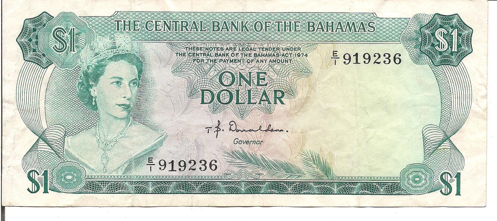 BAHAMAS, $1,QEII, L. 1974