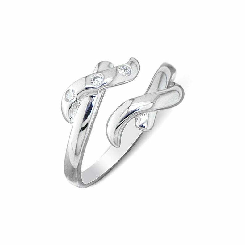 925 Sterling Silver White CZ Stone X Fashion Adjustable Toe Ring sb82