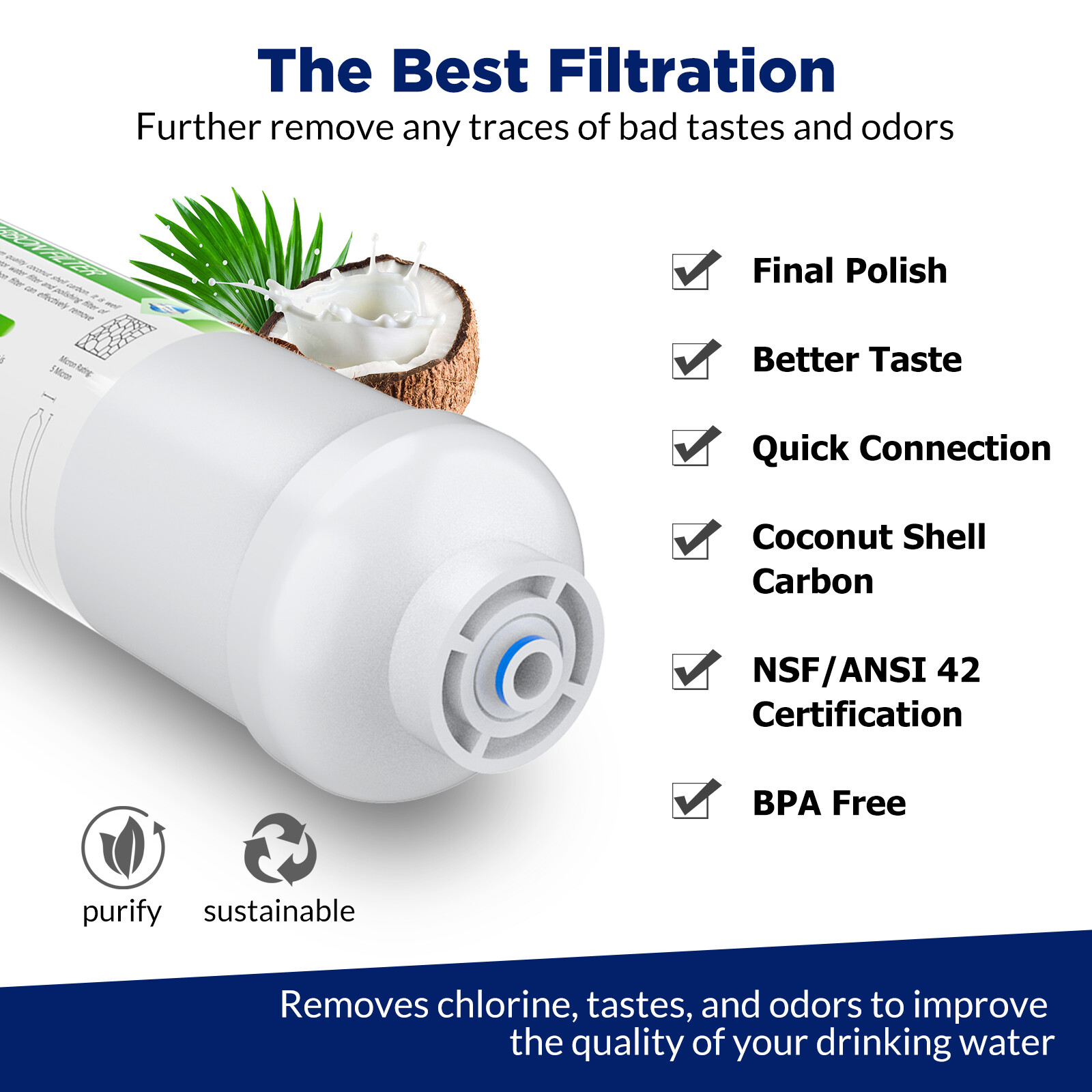 3 Pack Post Carbon Inline Water Filter Quick Connect 1/4" QC Fridge Ice-maker