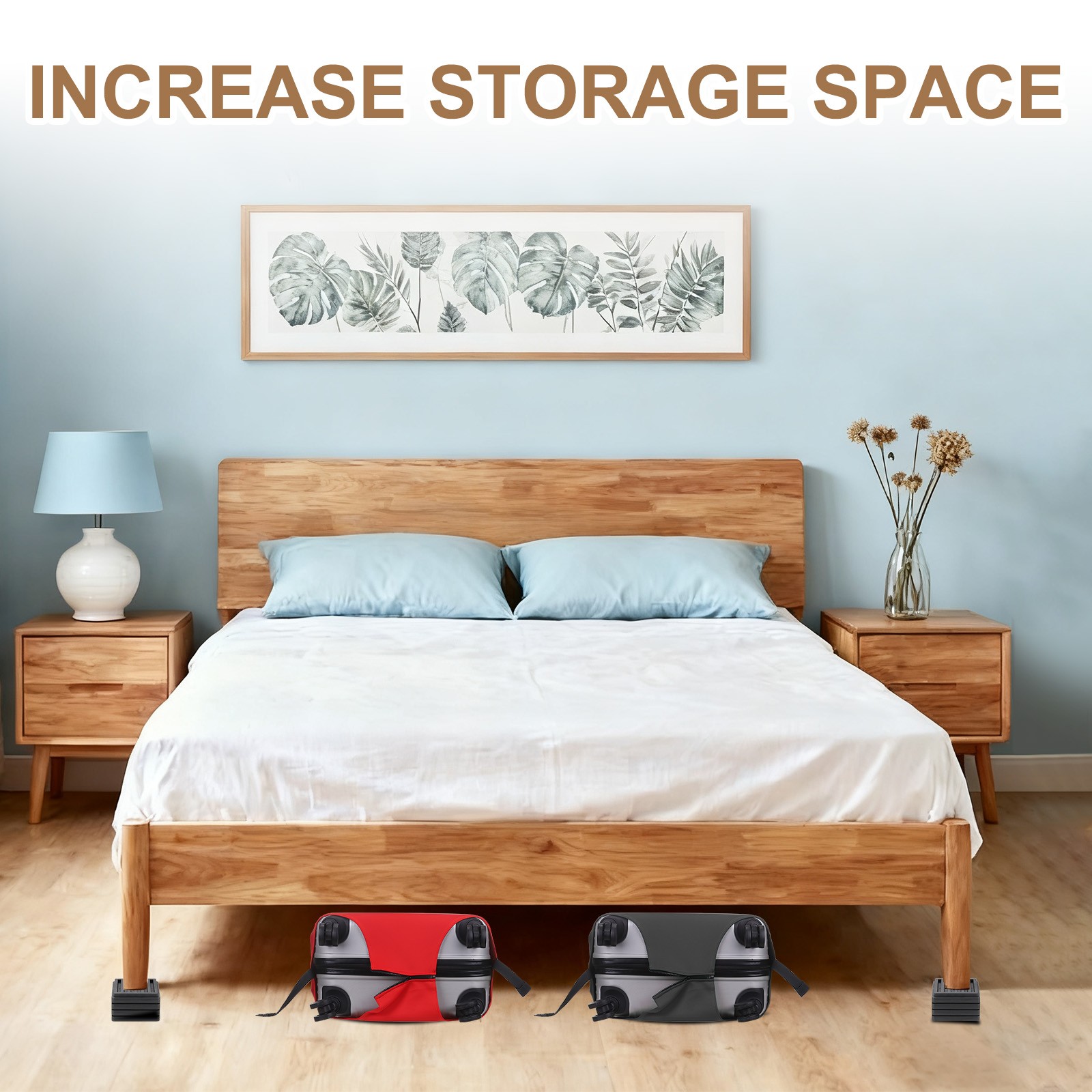 8Pcs Bed Riser, Square Heavy Duty Stackable Lift Block to 0.5 Inch, Black