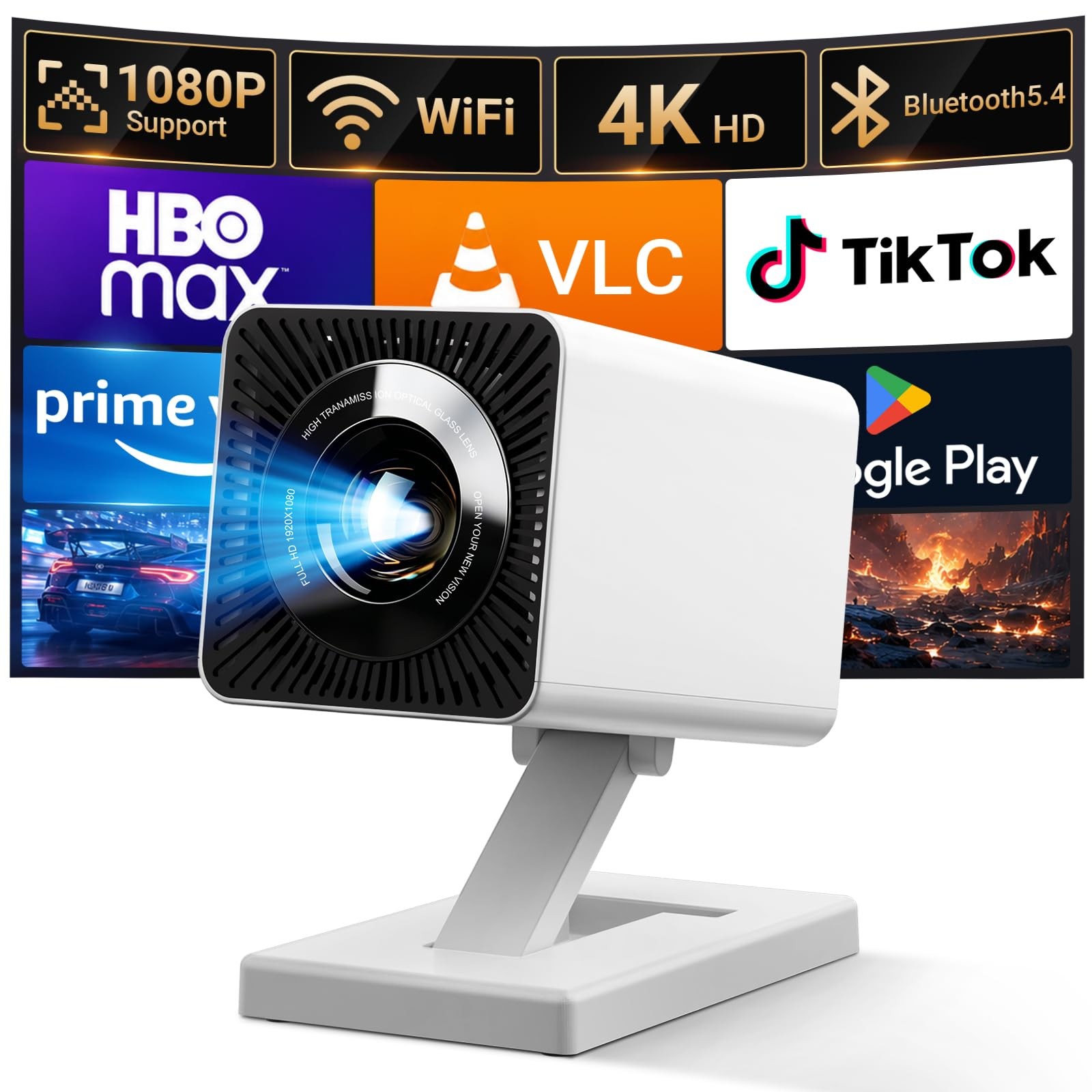 【Built-in APPS】Mini Projector With Wifi And Bluetooth, 1080P 4K Support Porta...