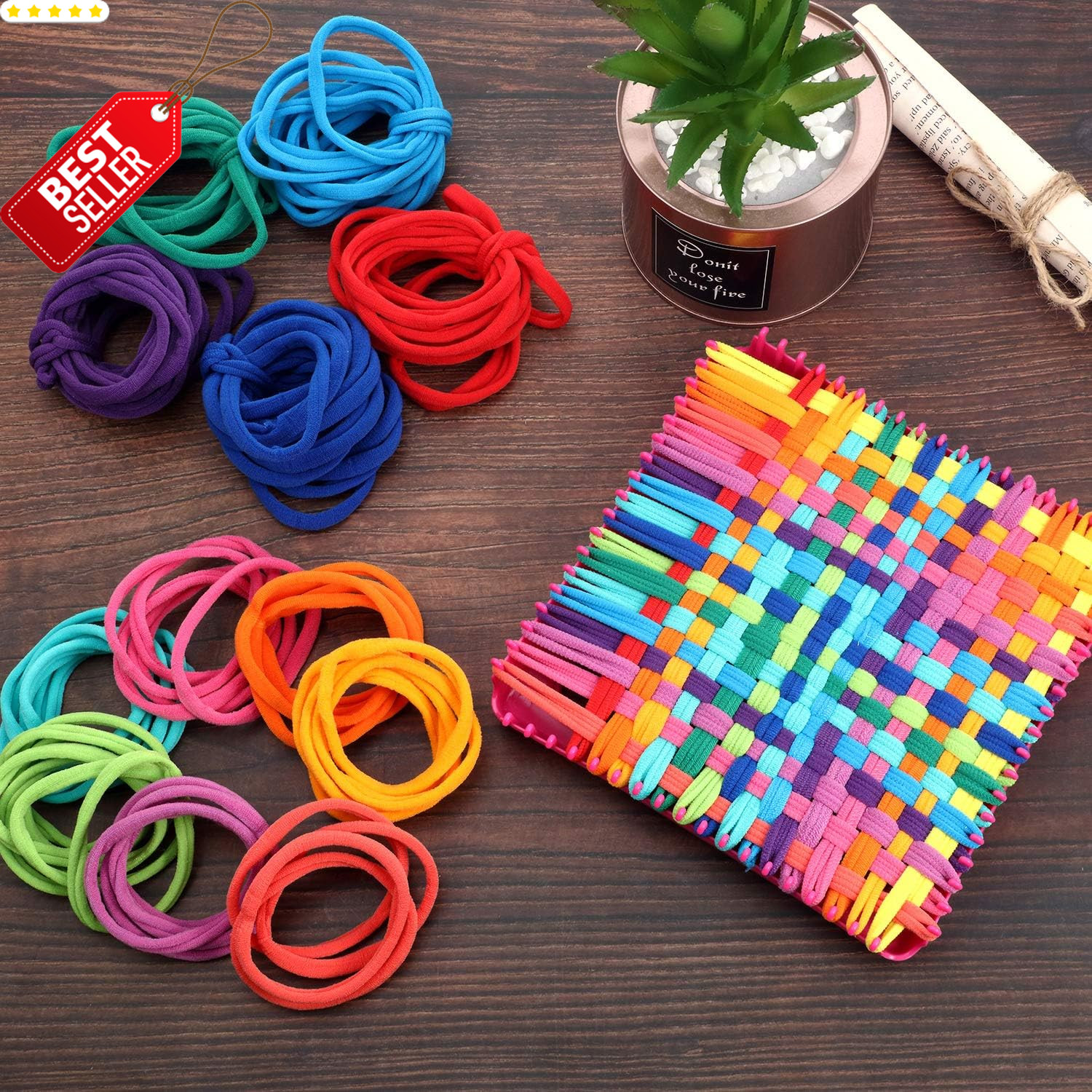 96 Pcs Potholder Weaving Loom Loops Kit 7 Inch Elastic Rainbow DIY Craft - US