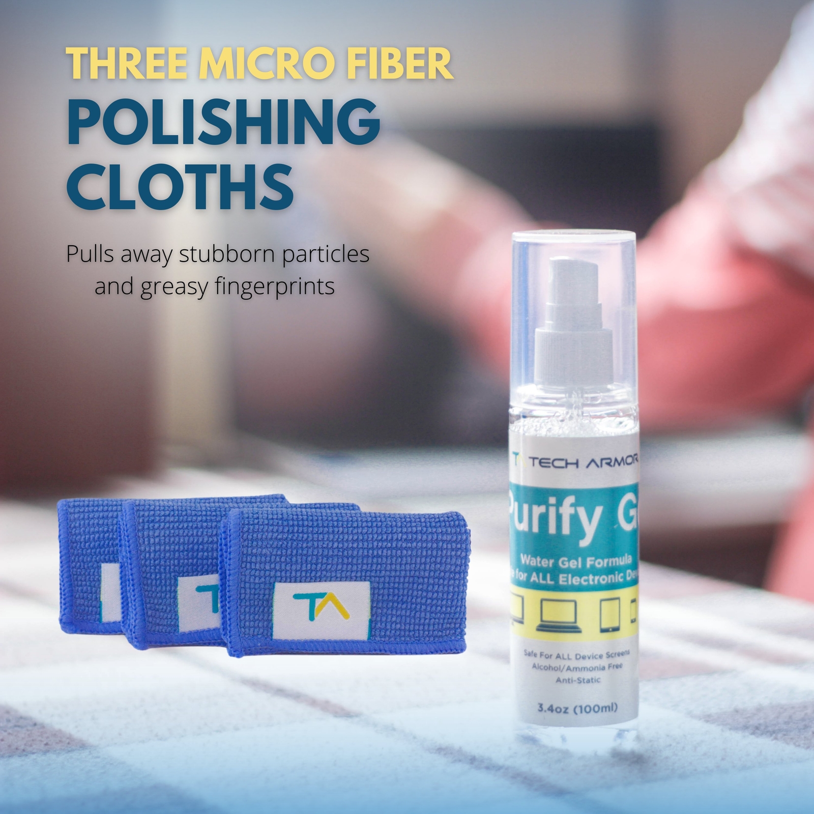 Tech Armor Screen Cleaner Kit –[3.4oz +0.8oz] – Screen Cleaner Spray + 3 Cloths