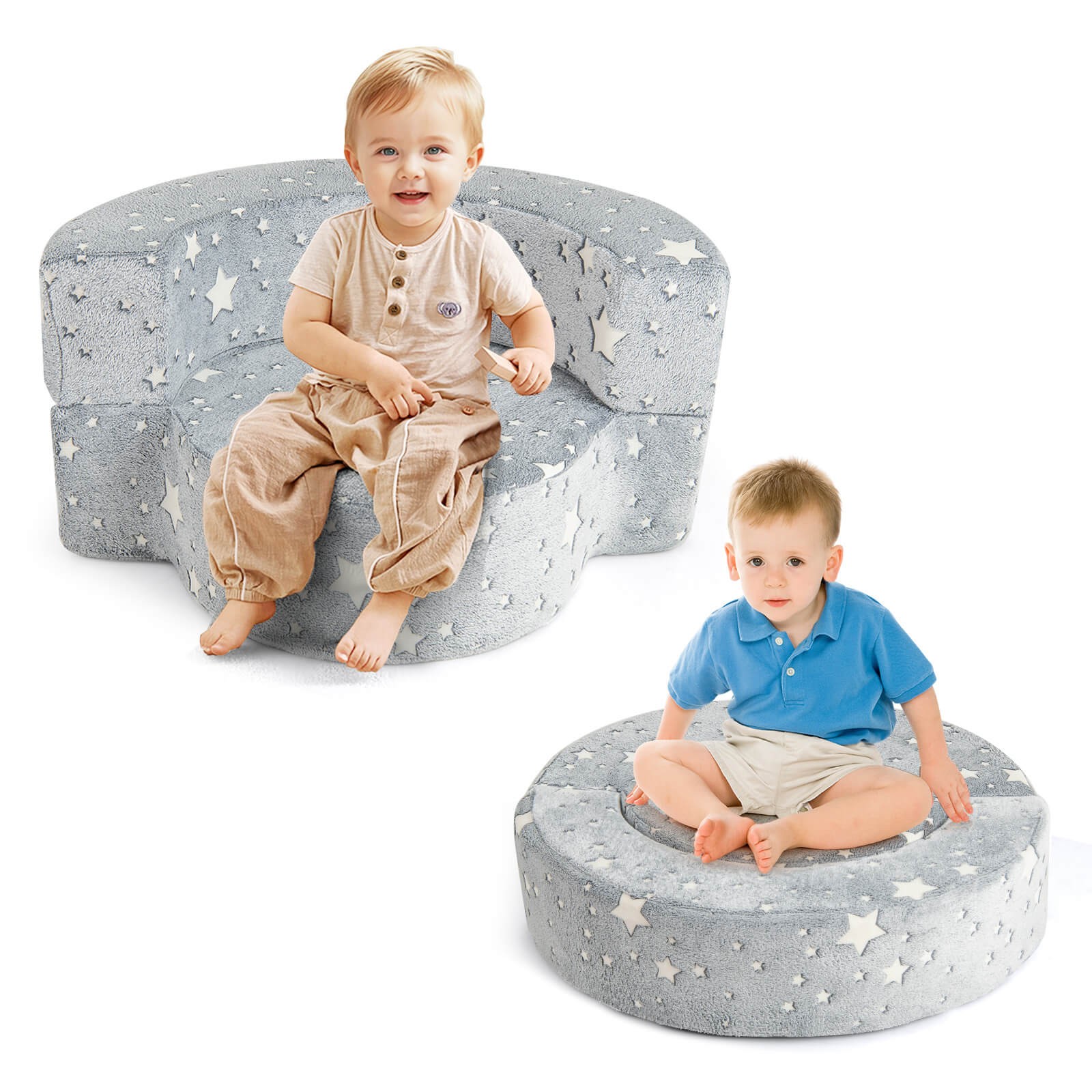 2-in-1 Toddler Chair w/ Removable & Washable Cover Plush Reading Chair