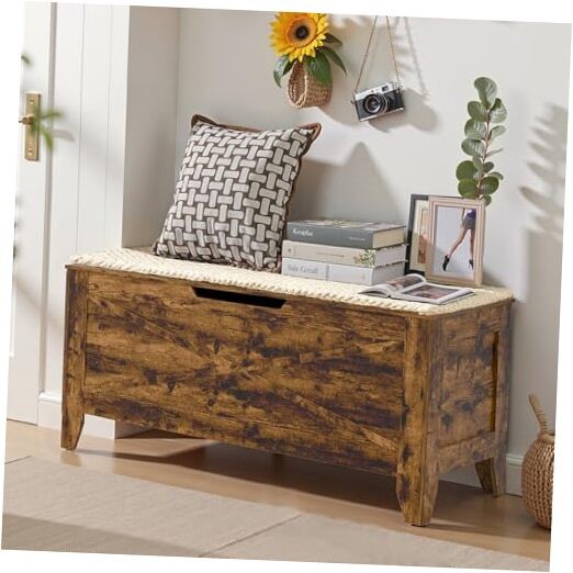 43.3" Storage Chest with Lift Top Storage, Farmhouse Style 43.3"W Walnut Brown