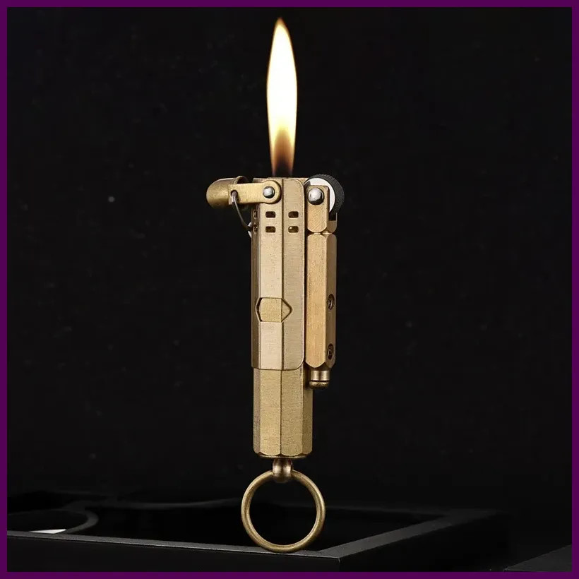 Vintage Brass Windproof Flint Lighter Empty Grinding Wheel Collector Gift