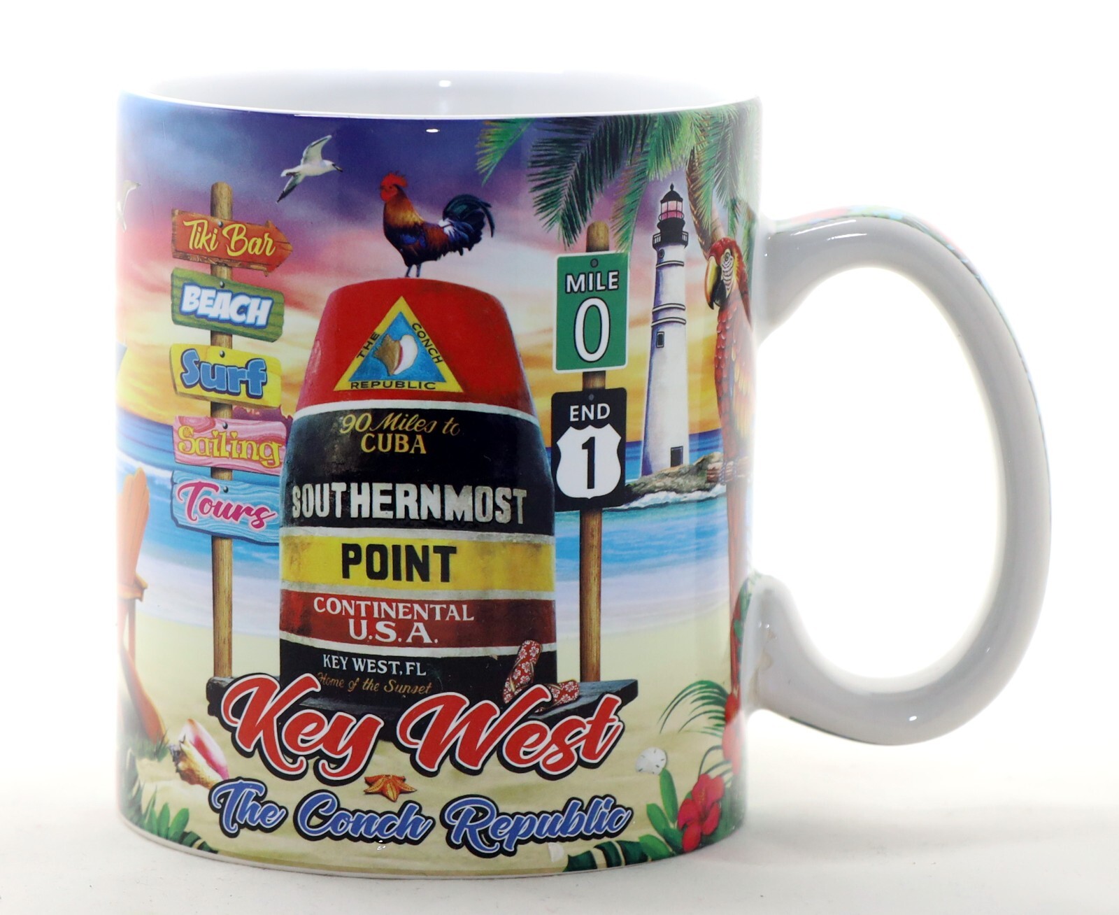 Key West Florida Scene Full Wrap Mug Souvenir Large Coffee Mug(4"H x 3.75"D)18oz