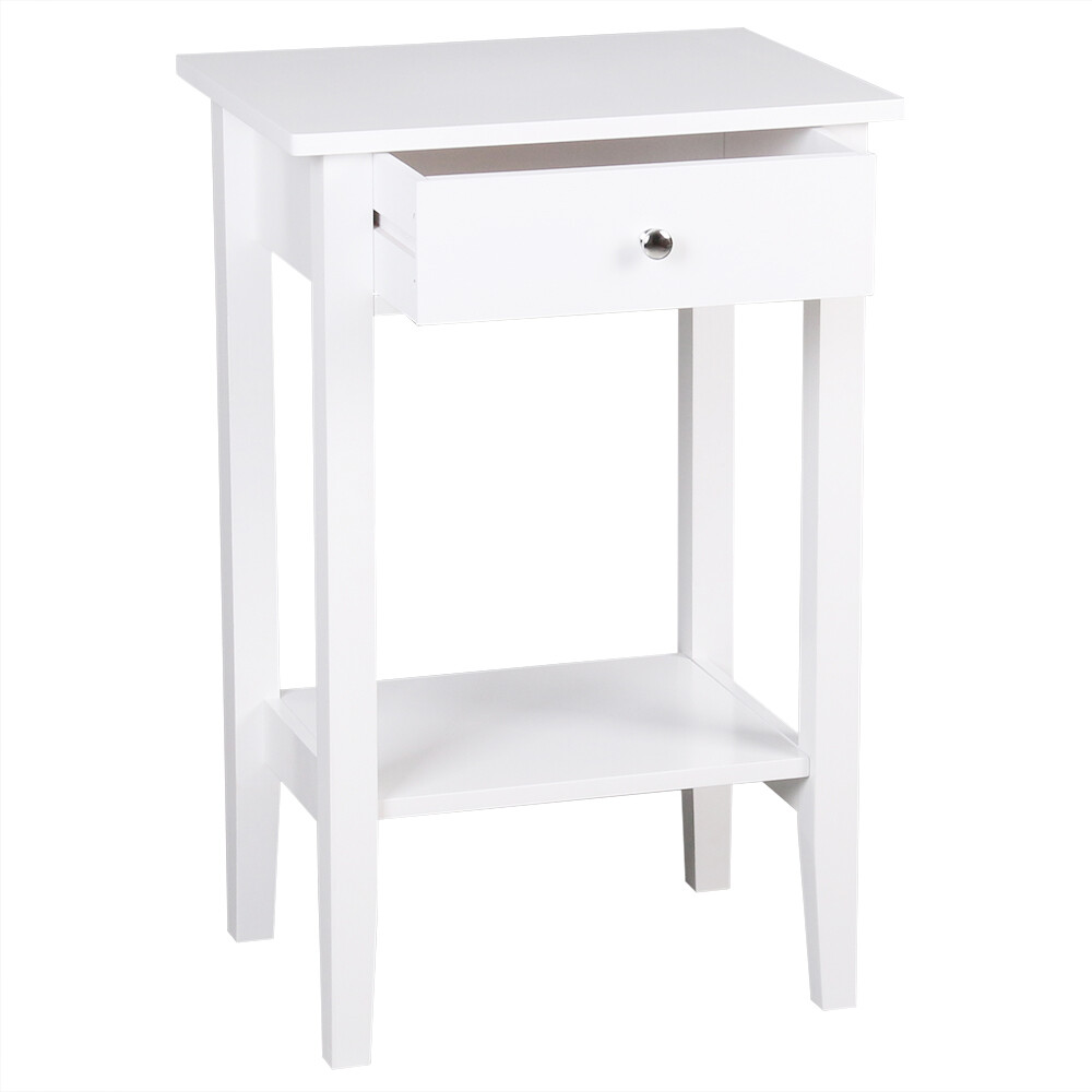AUTOFOREVER White Paint Pull Ring Handle Single Drawer Bedside Table