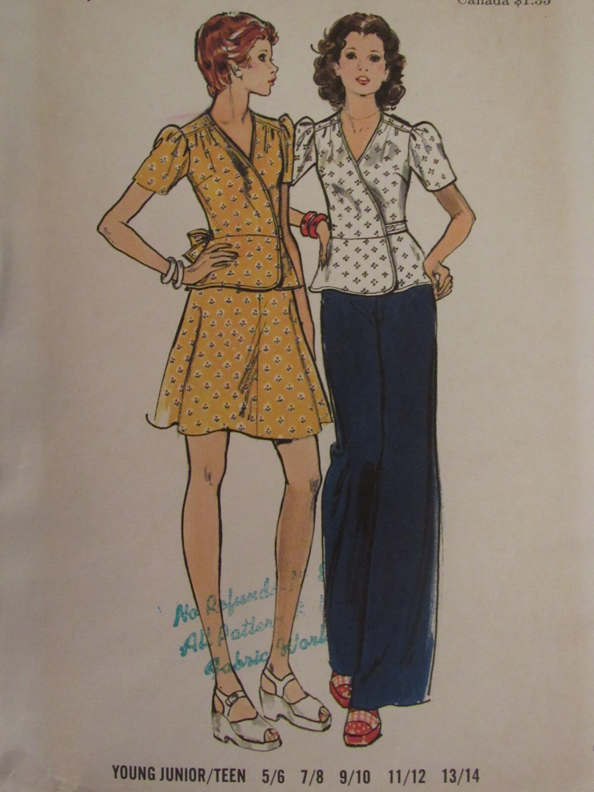 VTG 70s BUTTERICK 3652 Jnr Teens Peplum Top Skirt & Pants PATTERN 5/6-13/14 UC