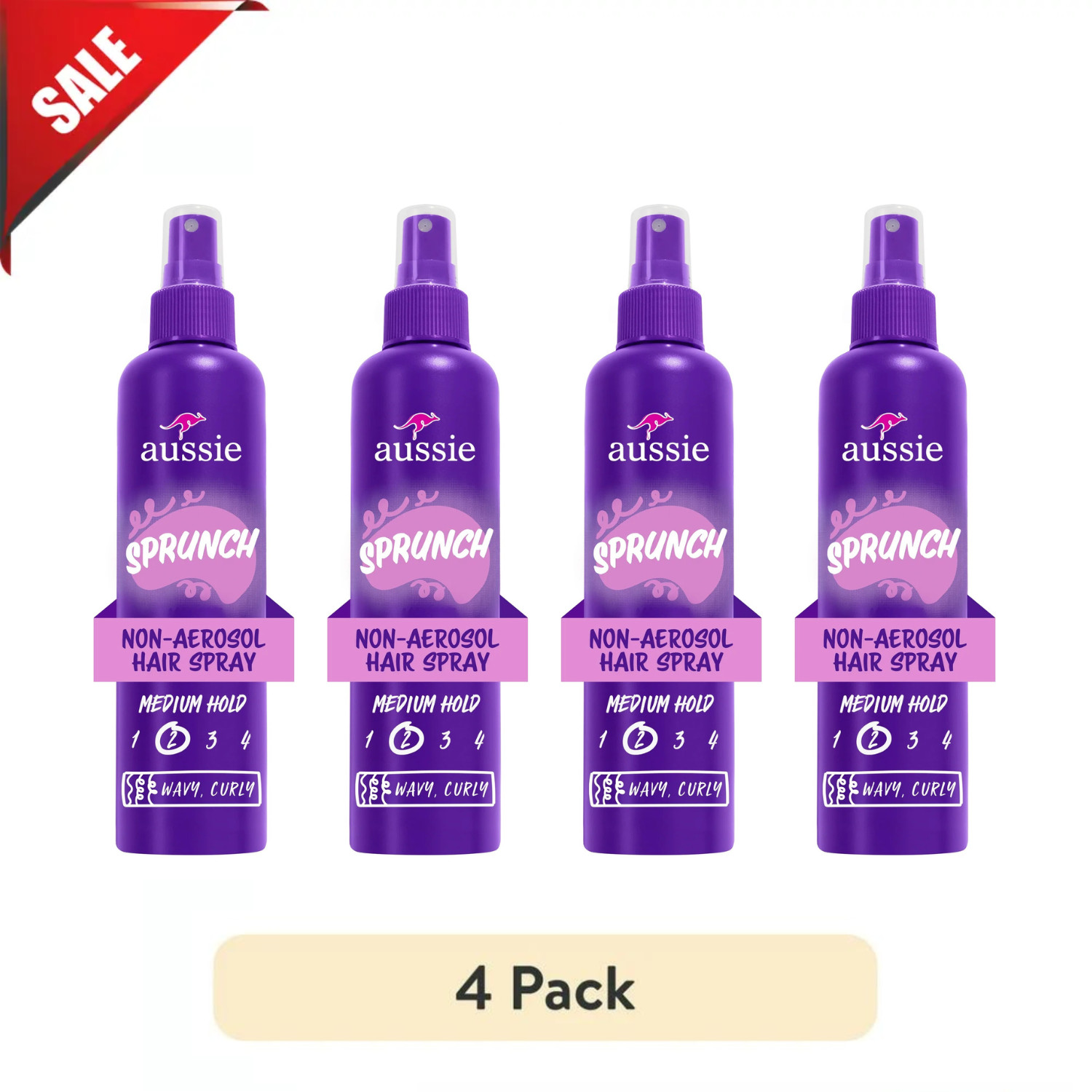 Aussie Sprunch Non-Aerosol Hair Spray for Curly Hair and Wavy Hair, 8.5 Oz, 4 PK