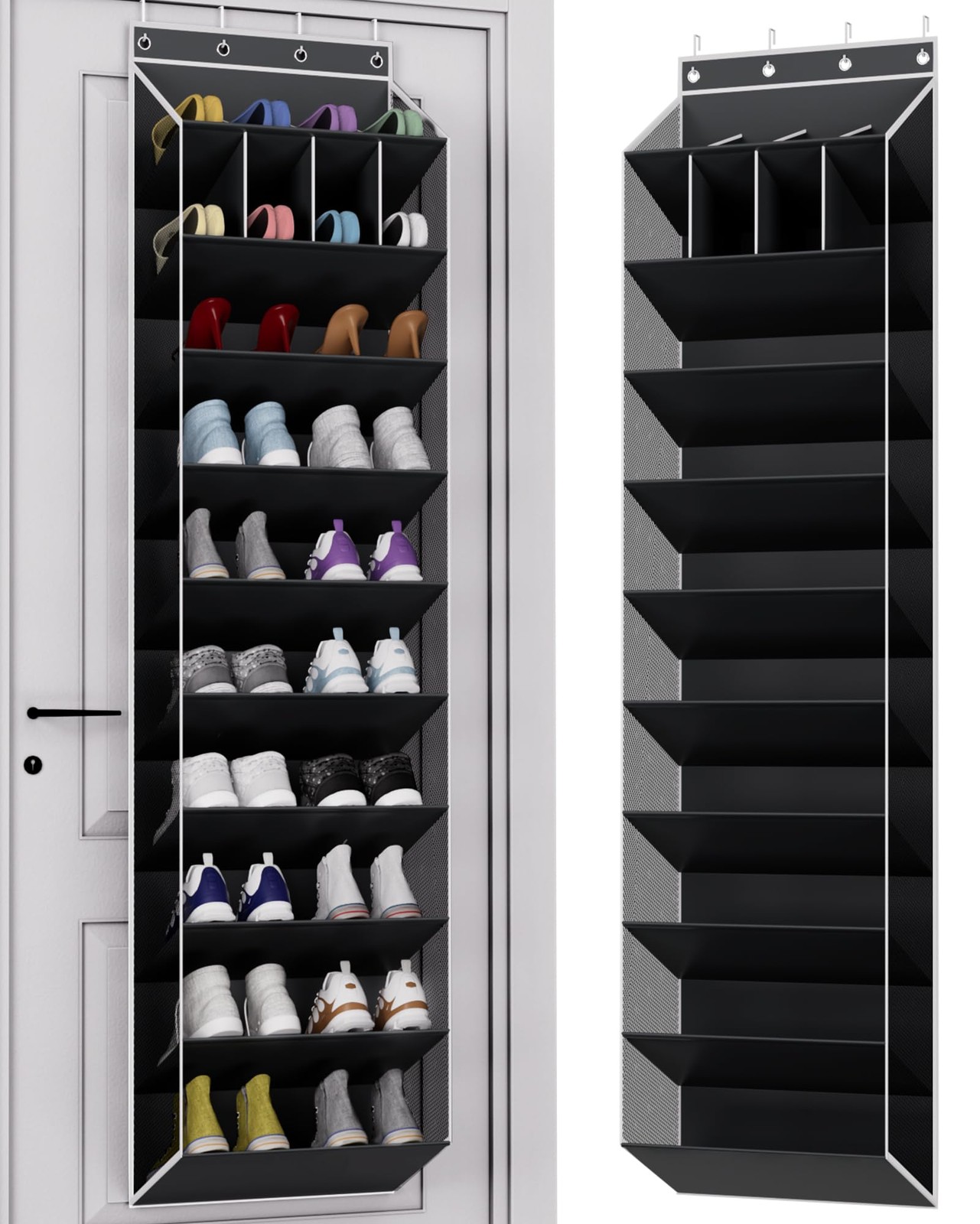 10-Tier Large Size Over the Door Shoe Organizer, 20 Pairs Hanging Shoe Rack f...