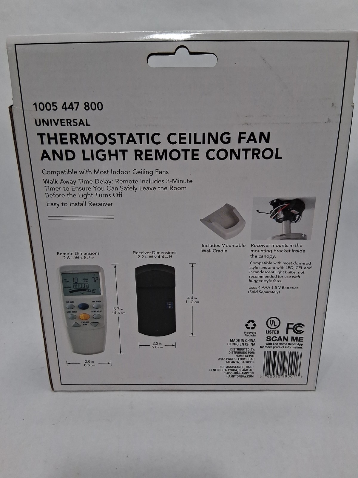 Hampton Bay Thermostatic Ceiling Fan Light Remote Control with LCD 1005 447 800