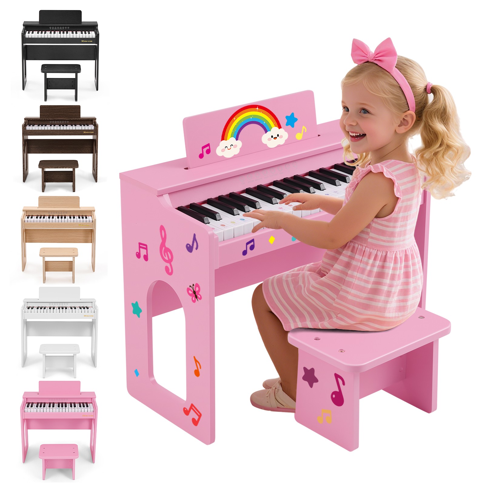 MUSTAR 37Key Kid Wood Digital Piano Keyboard Toddler Toy Music Education w/Stool