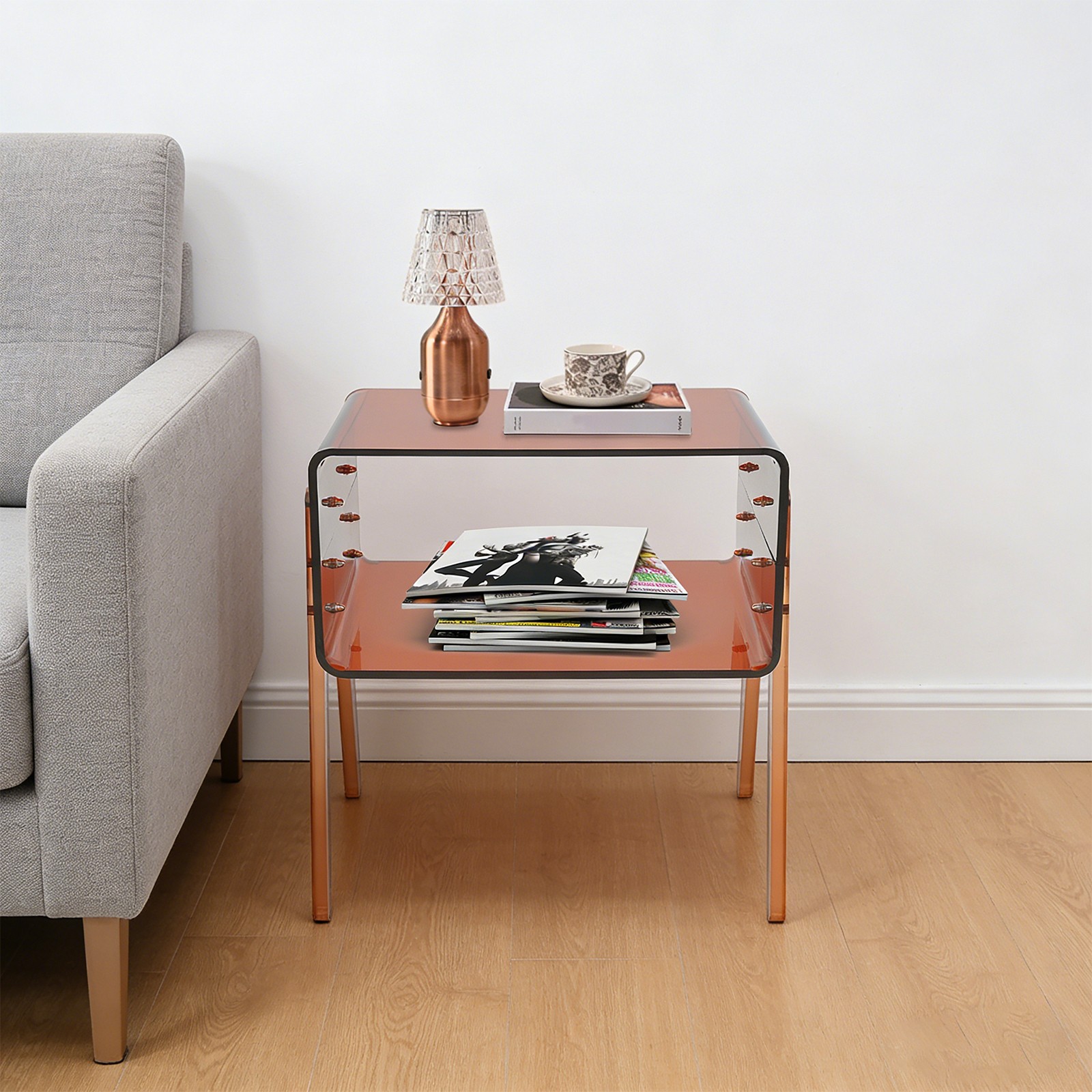 Brown Rectangular Side End Table/Night Stand Acrylic Side Table 40*30*43.2cm