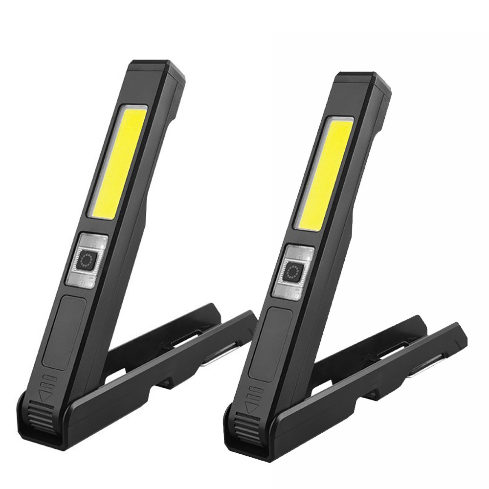 2pcs Rechargeable COB LED Slim Work Light Lamp Flashlight Inspect Folding Torch