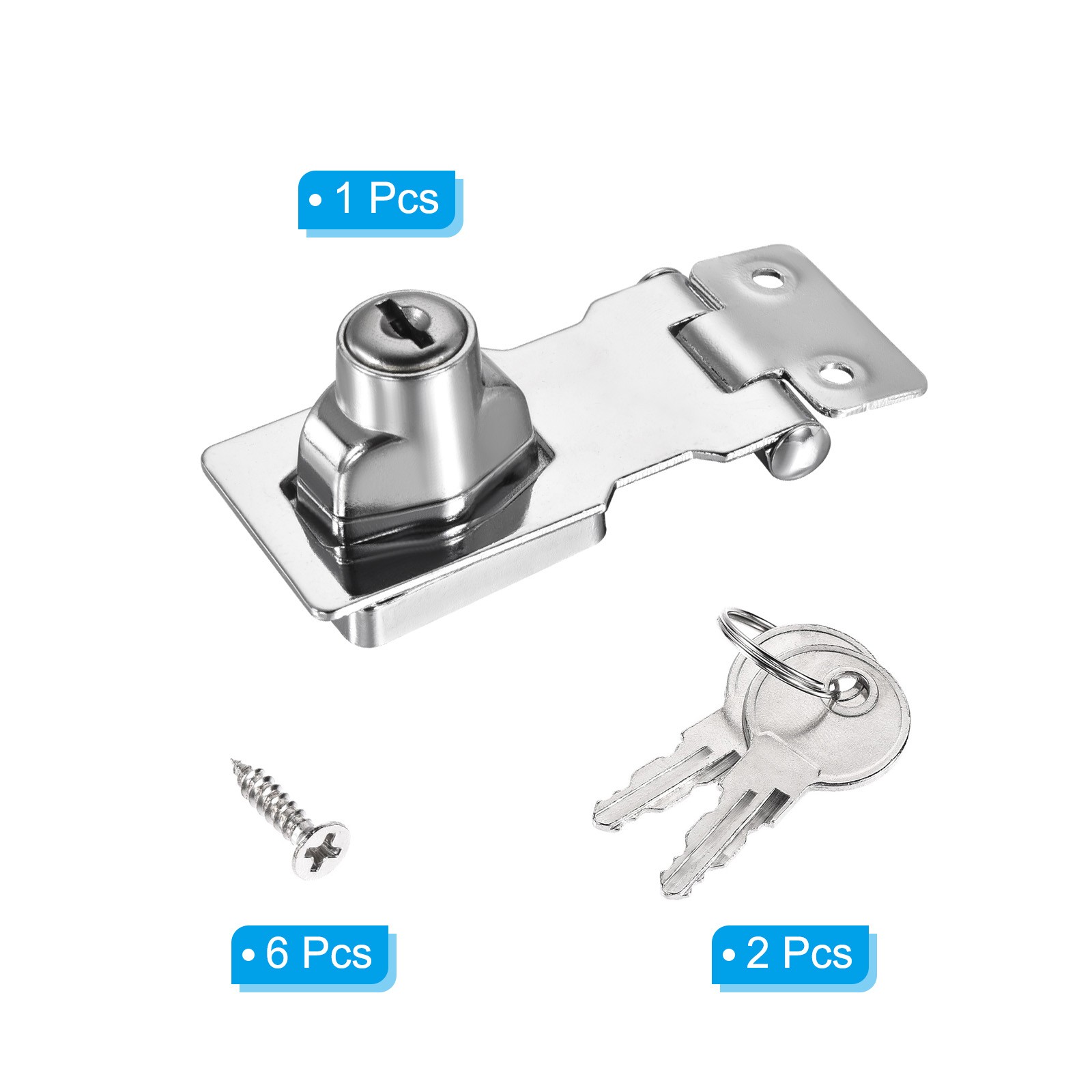 2.5Inch Keyed Hasp Locks Twist Knob Locking Keyed Different, Silver