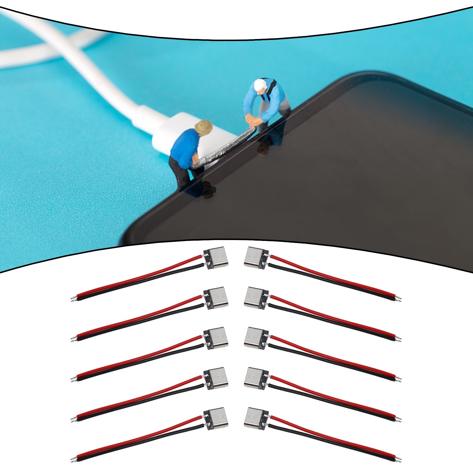 High Quality USB C 2Pin Welding Wire Female Connector Cable 10pcs Pack