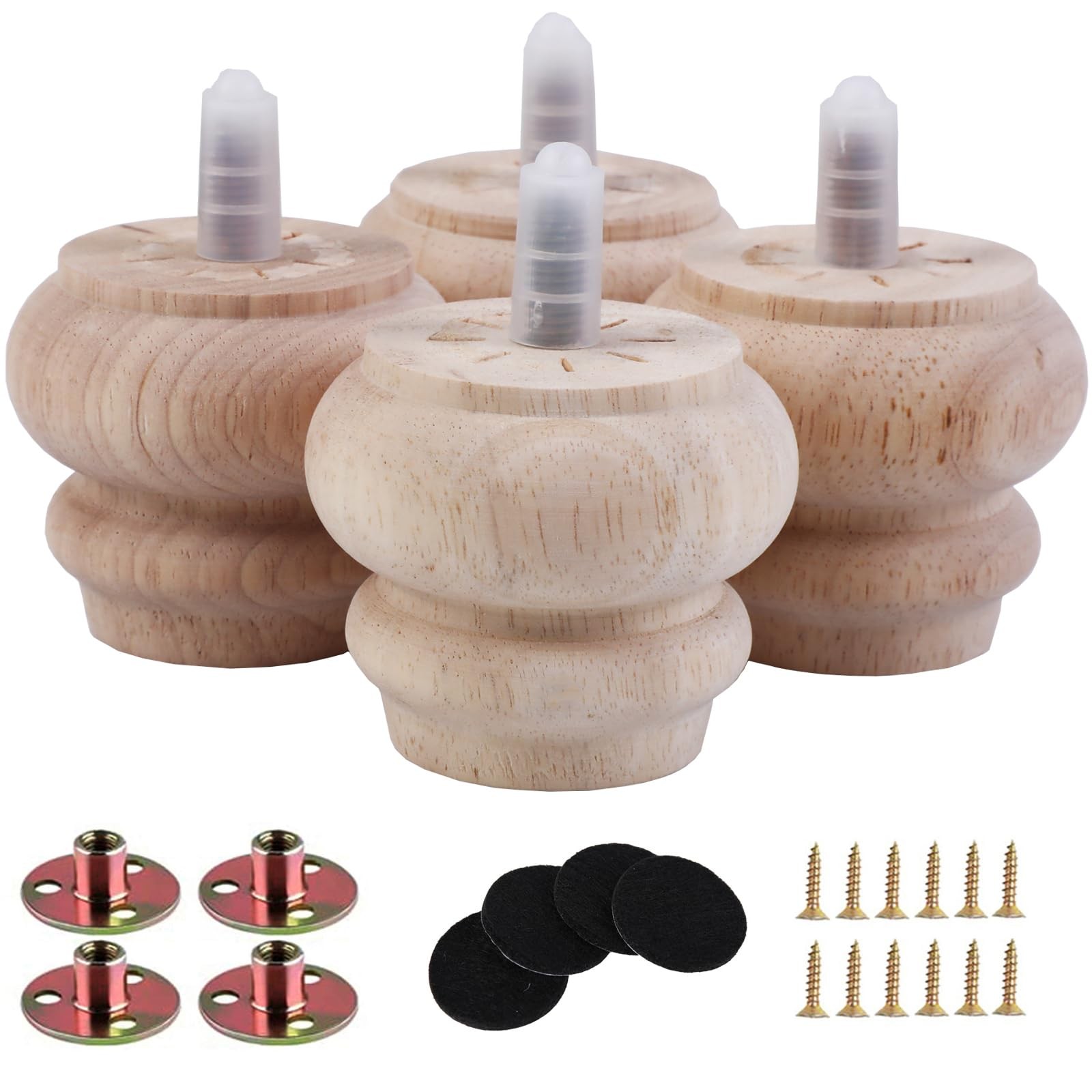2 Inch Wooden Unfinished Bun Feet for Dresser Legs Couch Sofa Cabinet Ottoman...