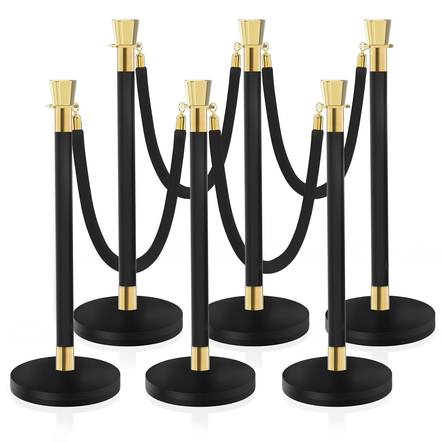 Black Stanchion, 5 ft Black Velvet Rope Red Carpet Ropes & Poles 6 Piece Party