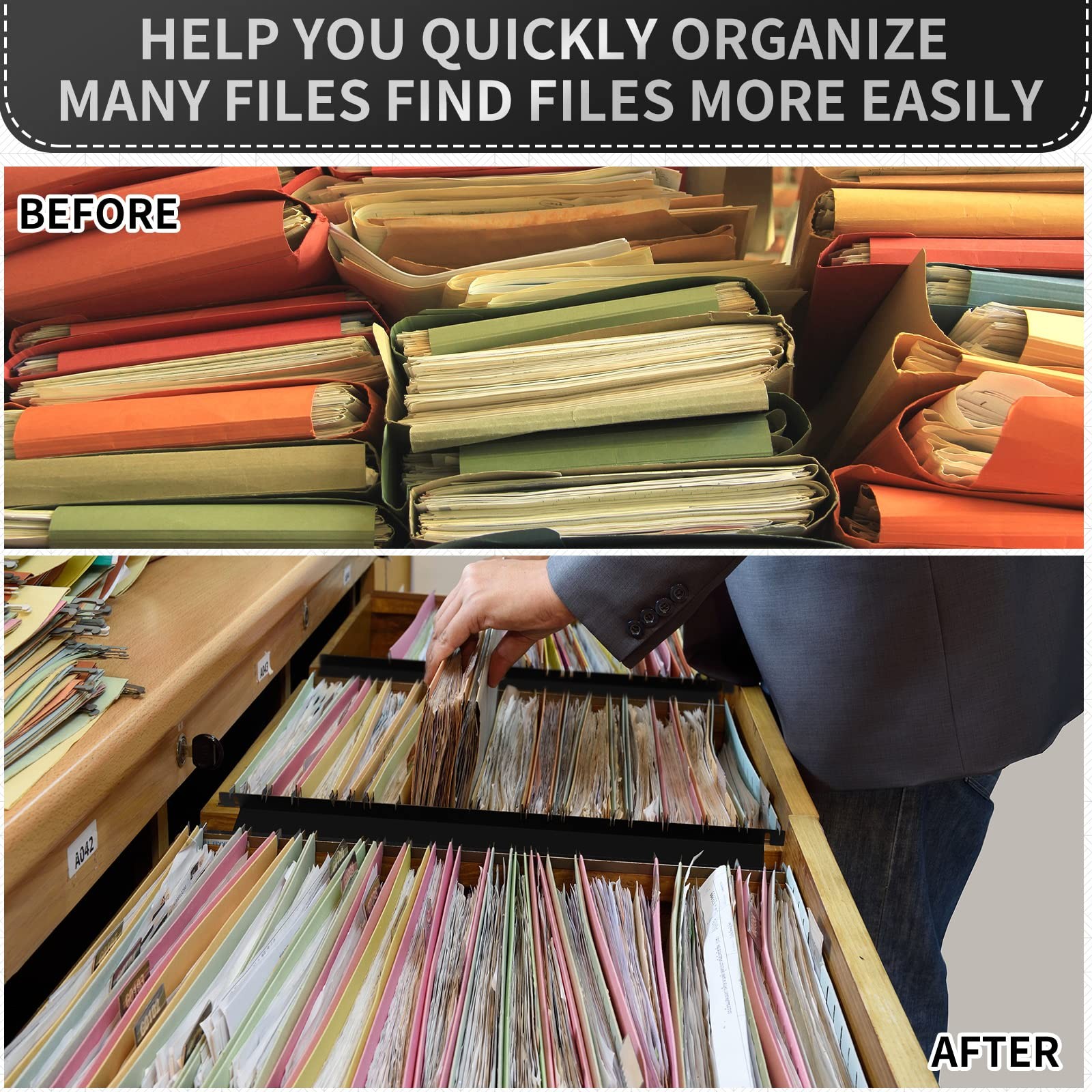 Peryiter 12 Pcs Front to Back Rails Lateral Drawer Hanging File Bar Black