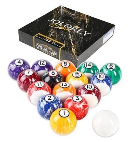 Pool Balls Billiard Set – 2-1/4" Regulation Size, 6 oz White Marble Swirl